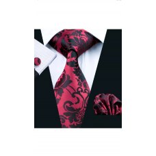3delige set stropdas manchetknopen pochet rood zwart Fantasy